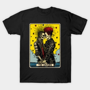 Punk Rock Lovers Tarot Card Art Tee: Rebellious Heartbeat T-Shirt